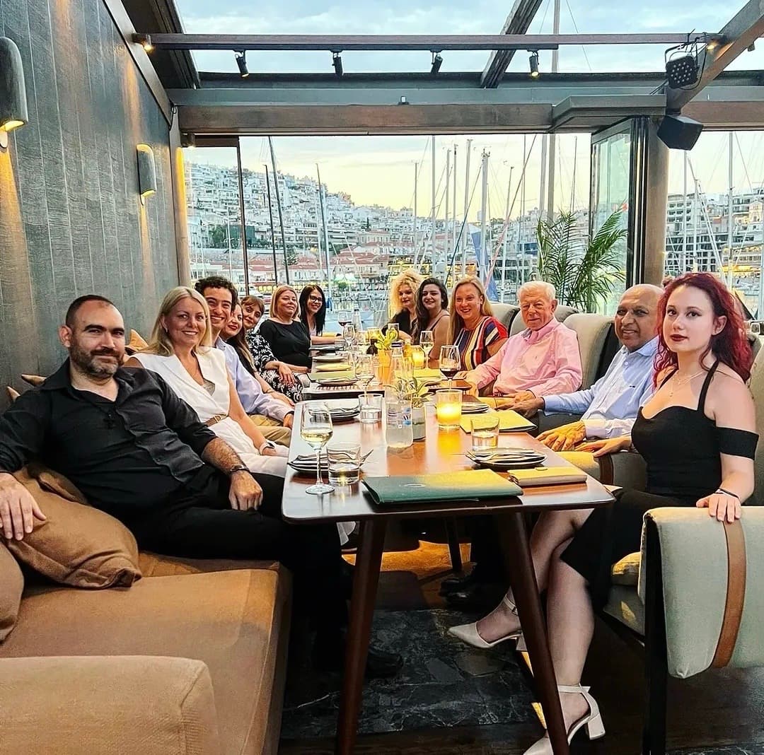 The ACIS team together for dinner overlooking the marina in Piraeus